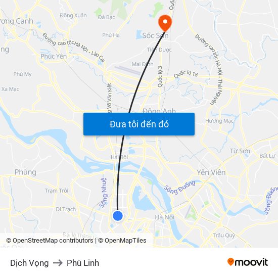 Dịch Vọng to Phù Linh map