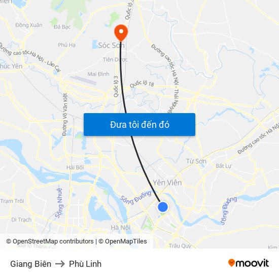Giang Biên to Phù Linh map