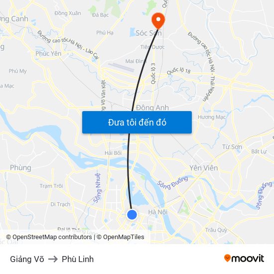 Giảng Võ to Phù Linh map