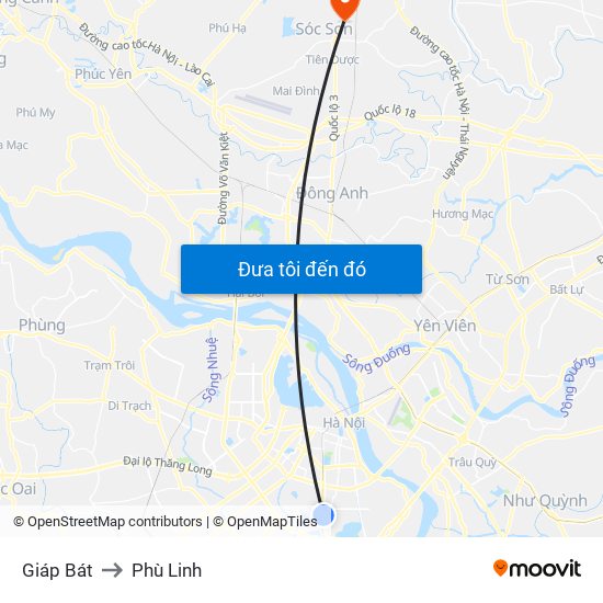 Giáp Bát to Phù Linh map