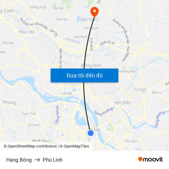 Hàng Bông to Phù Linh map