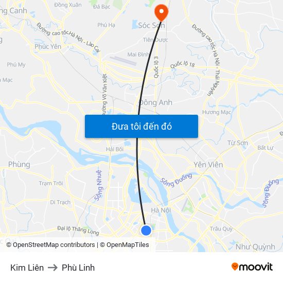 Kim Liên to Phù Linh map