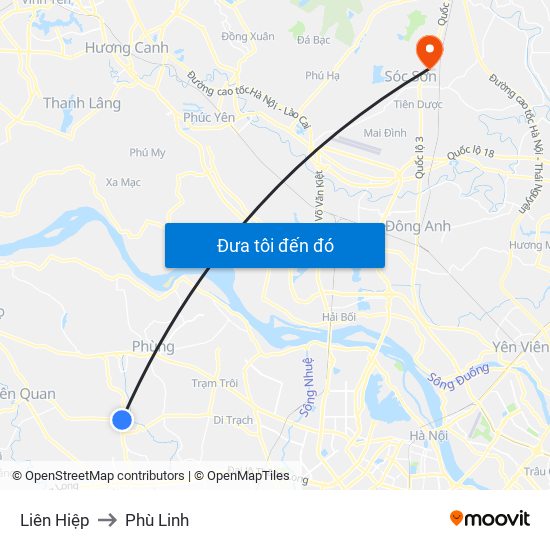 Liên Hiệp to Phù Linh map