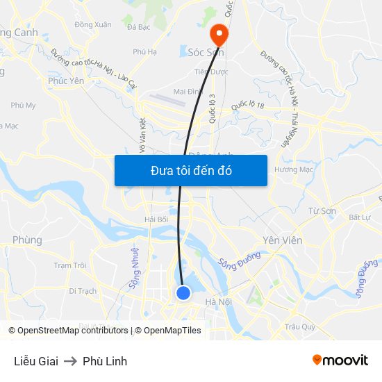 Liễu Giai to Phù Linh map