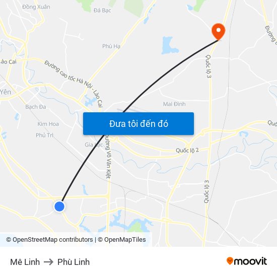 Mê Linh to Phù Linh map