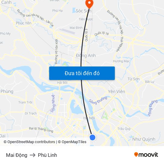 Mai Động to Phù Linh map