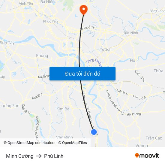 Minh Cường to Phù Linh map