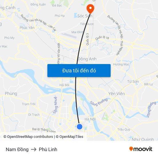 Nam Đồng to Phù Linh map