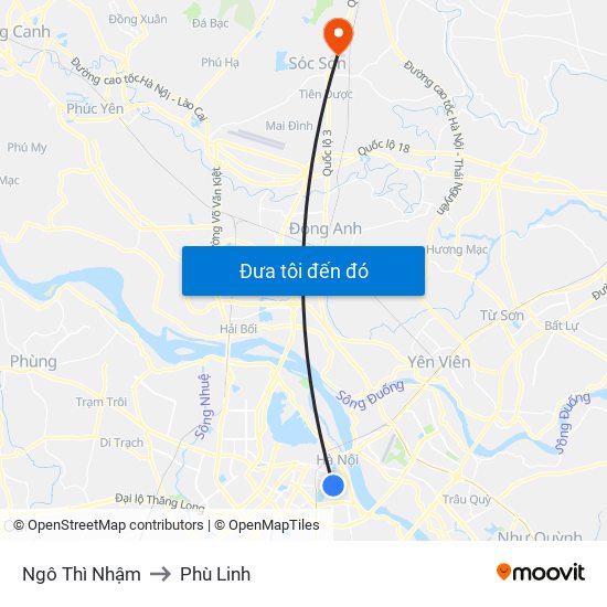 Ngô Thì Nhậm to Phù Linh map