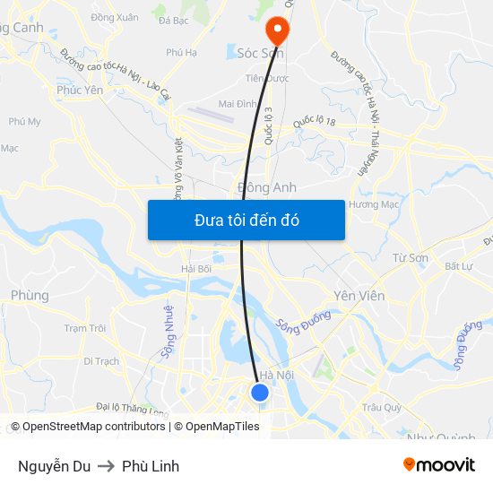 Nguyễn Du to Phù Linh map