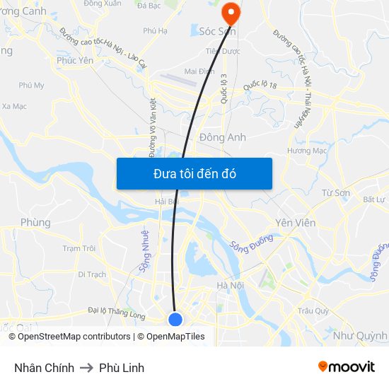 Nhân Chính to Phù Linh map