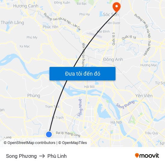 Song Phương to Phù Linh map