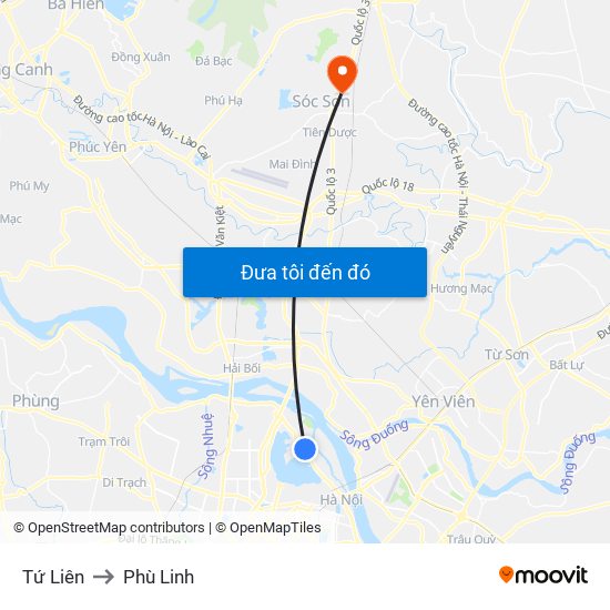 Tứ Liên to Phù Linh map