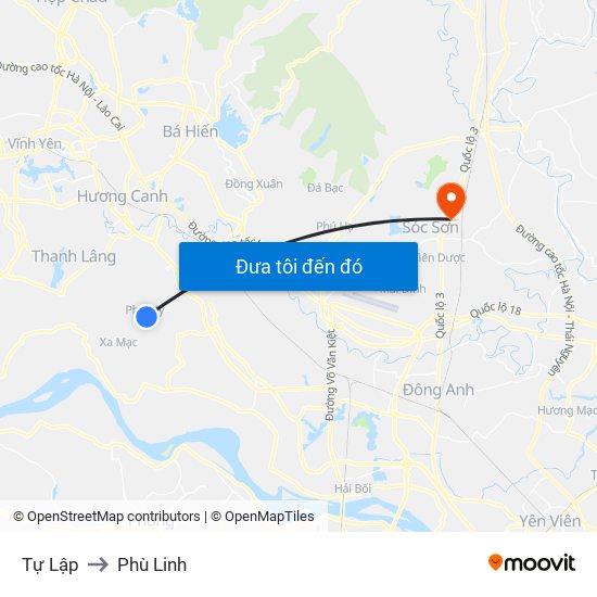 Tự Lập to Phù Linh map