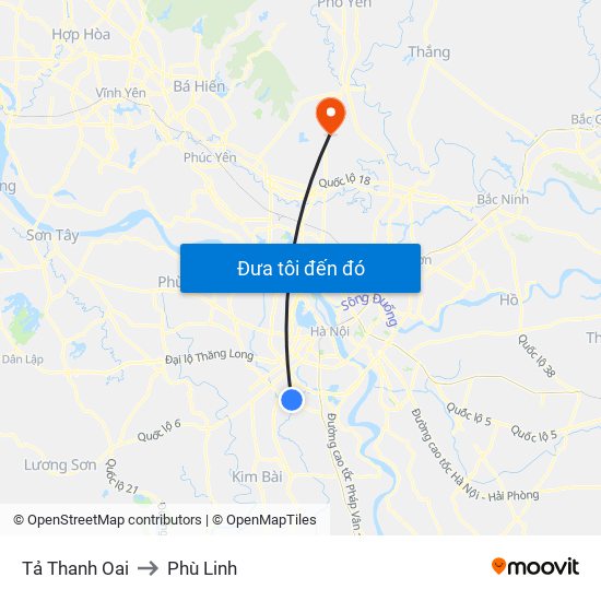 Tả Thanh Oai to Phù Linh map