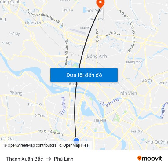 Thanh Xuân Bắc to Phù Linh map