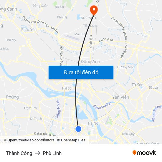 Thành Công to Phù Linh map