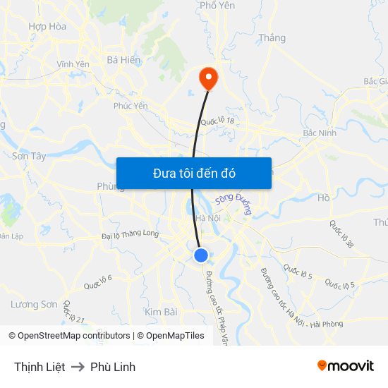 Thịnh Liệt to Phù Linh map