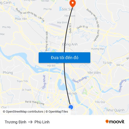 Trương Định to Phù Linh map