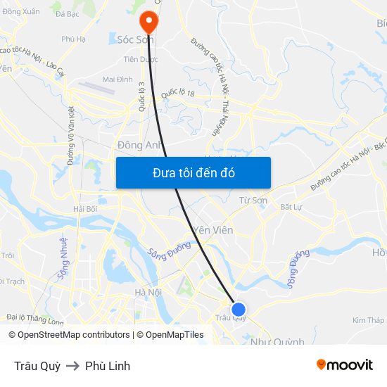 Trâu Quỳ to Phù Linh map