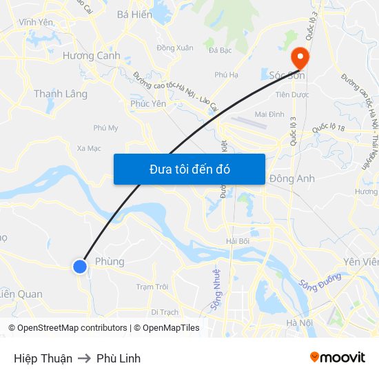 Hiệp Thuận to Phù Linh map