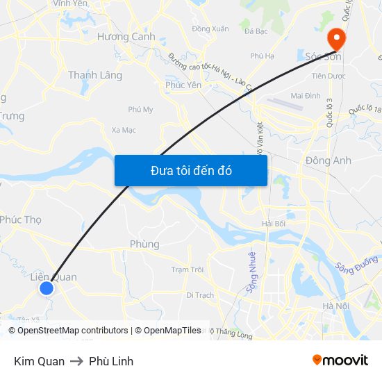 Kim Quan to Phù Linh map