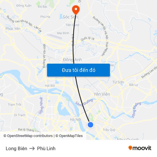 Long Biên to Phù Linh map