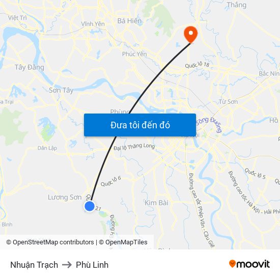 Nhuận Trạch to Phù Linh map
