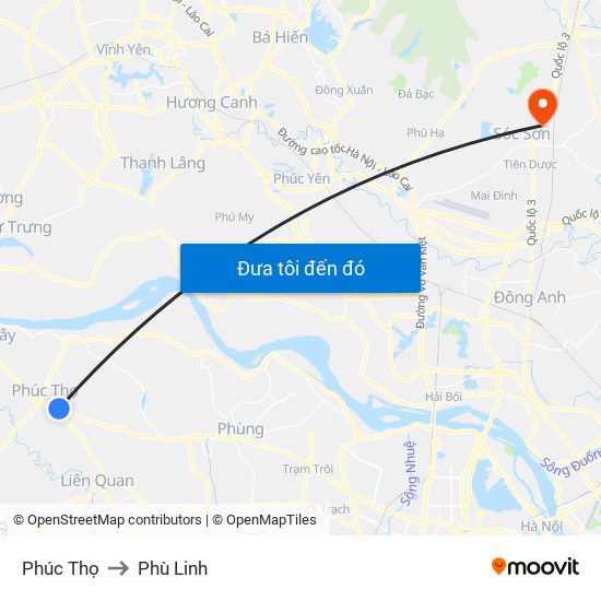 Phúc Thọ to Phù Linh map