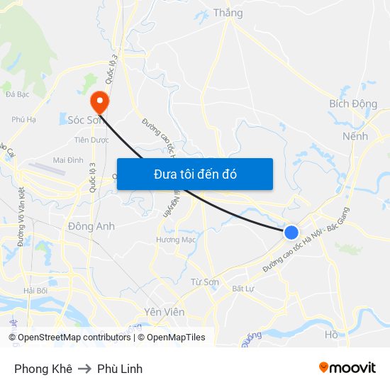 Phong Khê to Phù Linh map