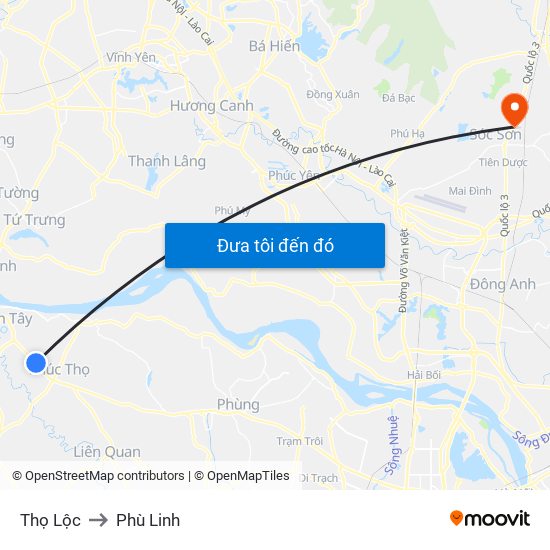 Thọ Lộc to Phù Linh map