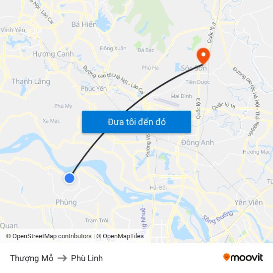 Thượng Mỗ to Phù Linh map