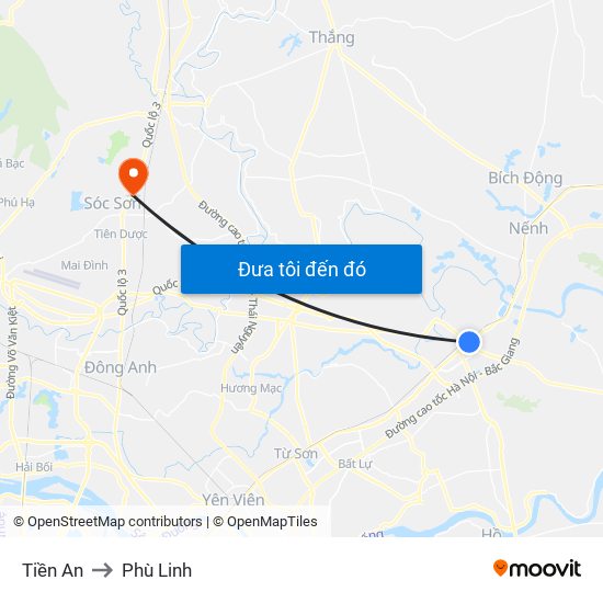Tiền An to Phù Linh map