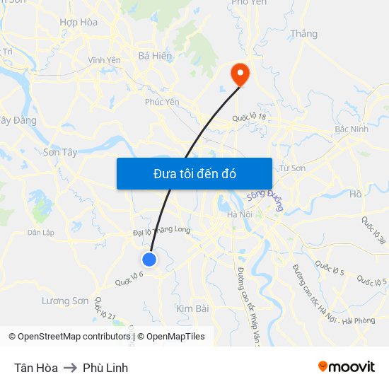Tân Hòa to Phù Linh map