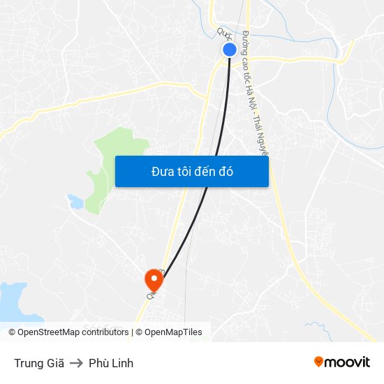 Trung Giã to Phù Linh map