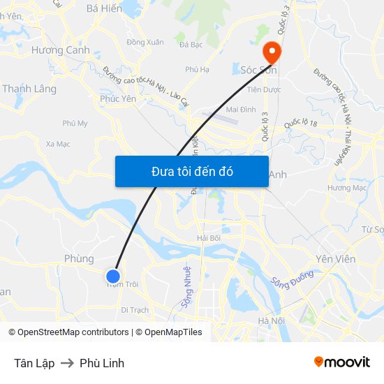 Tân Lập to Phù Linh map