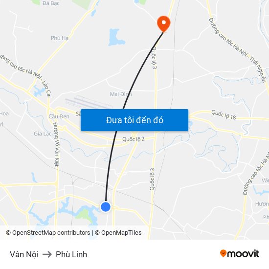 Vân Nội to Phù Linh map