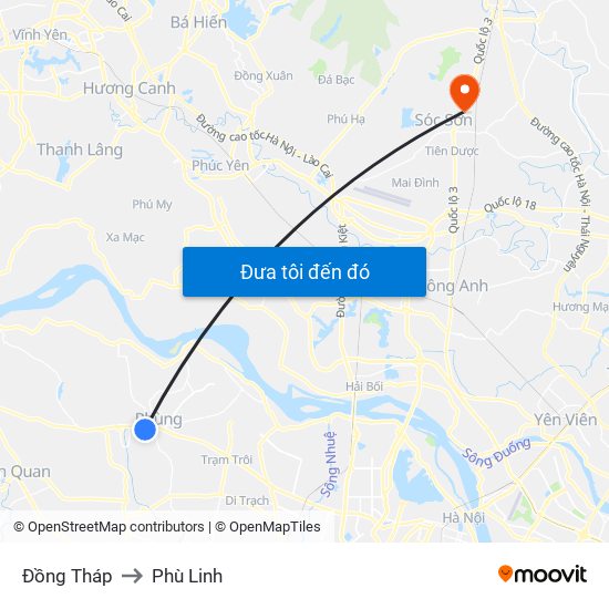 Đồng Tháp to Phù Linh map