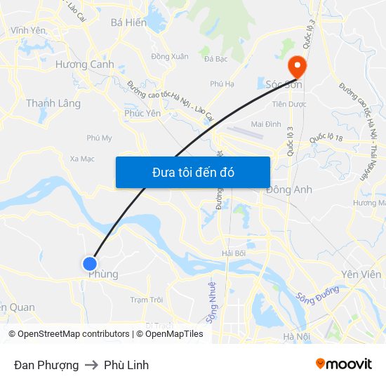 Đan Phượng to Phù Linh map