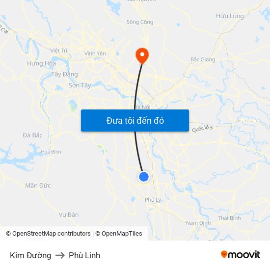 Kim Đường to Phù Linh map