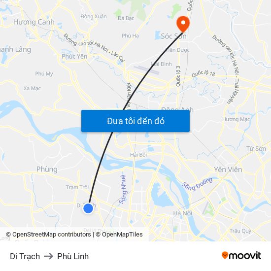 Di Trạch to Phù Linh map