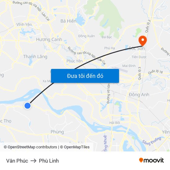 Vân Phúc to Phù Linh map