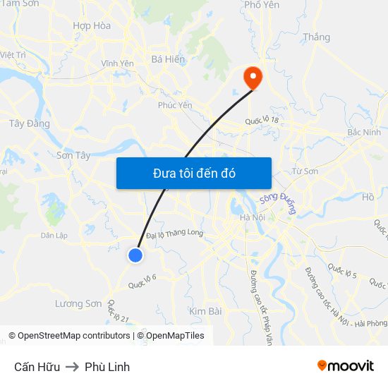 Cấn Hữu to Phù Linh map