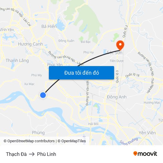 Thạch Đà to Phù Linh map