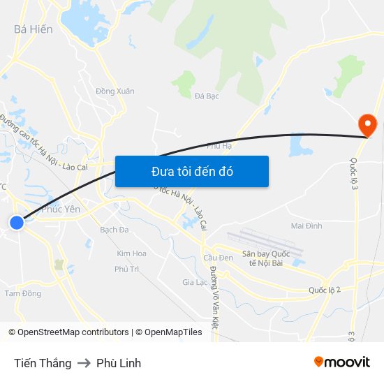 Tiến Thắng to Phù Linh map