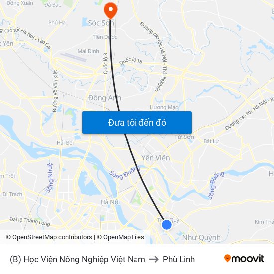 (B) Học Viện Nông Nghiệp Việt Nam to Phù Linh map