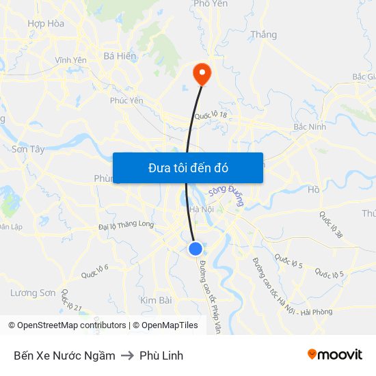 Bến Xe Nước Ngầm to Phù Linh map