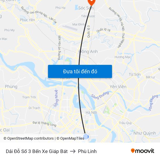 Dải Đỗ Số 3 Bến Xe Giáp Bát to Phù Linh map