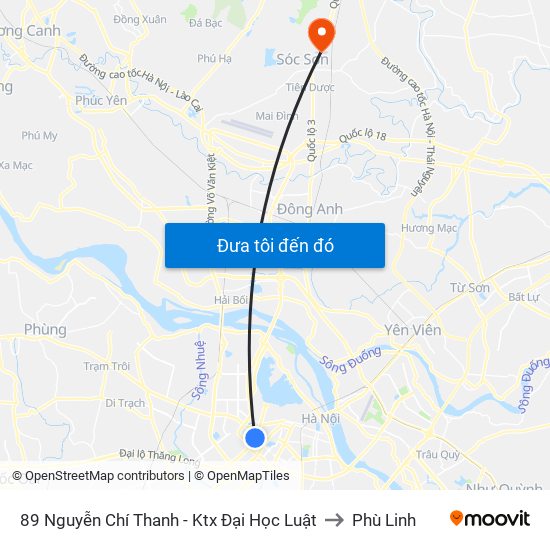 89 Nguyễn Chí Thanh - Ktx Đại Học Luật to Phù Linh map