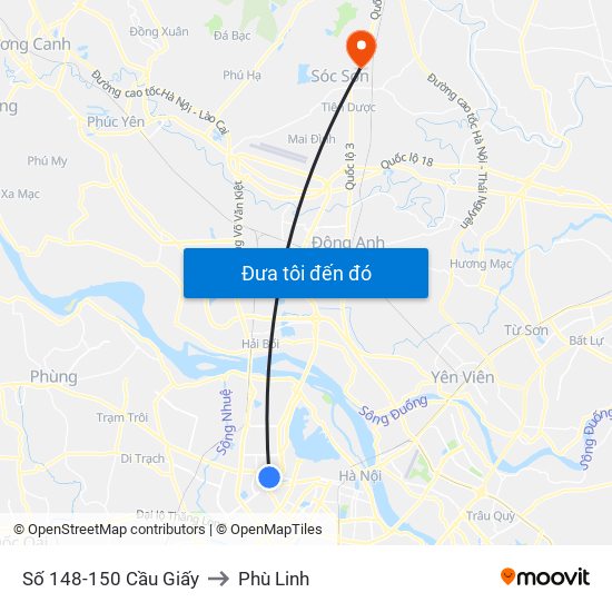 Số 148-150 Cầu Giấy to Phù Linh map